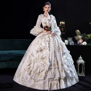 Vintage Cosplay Witte Baljurk Avondjurken 2021 Winter Gekruiste Bandjes Lange Kanten Satijn U Hals Lange Mouwen Galajurken Dansen Gala Gelegenheid Jurken Galajurken