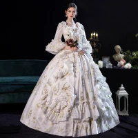 Vintage / Originale Cosplay Blanche Robe Boule Robe De Soirée 2021 Hiver Bretelles croisées Longue Dentelle Satin U-Cou Manches Longues Robe De Bal Dansant Promo Robe De Ceremonie Robe De Bal