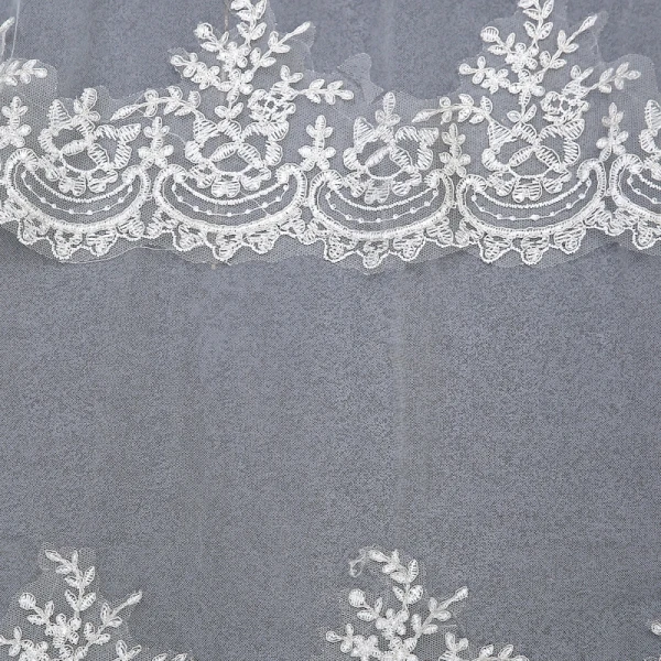 Voile De Mariée Blanche Tulle Dentelle Élégant 2017 En Dentelle Paillettes Appliques Brodé
