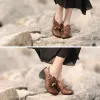 Chic / Beautiful 2017 8 cm / 3 inch Black Brown Casual Outdoor / Garden Leather Shipping in 24 hours Summer Butterfly Pierced High Heels Thick Heels Sandals Womens Sandals