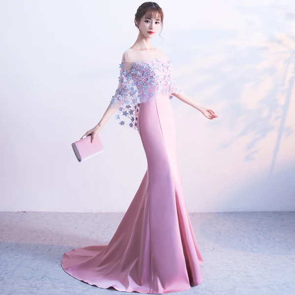 Chic / Beautiful Blushing Pink Evening Dresses 2017 Trumpet / Mermaid U-Neck Charmeuse Appliques Backless Evening Party Formal Dresses