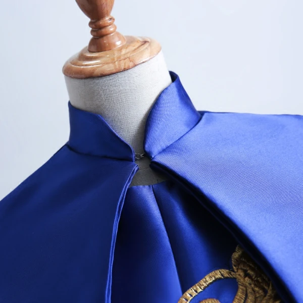 Chinese style Royal Blue Cathedral Train Evening Dresses 2018 Trumpet / Mermaid High Neck With Cloak Embroidered Charmeuse Evening Party Formal Dresses