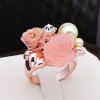 Luxury / Gorgeous Pearl Pink Beading Pearl Rhinestone Flower Ring Metal Evening Party Rings 2019 Accessories