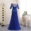 Chic / Belle Bleu Roi Trompette / Sirène Train De Balayage Robe De Mère De Mariée 2019 Dentelle Tulle U-Cou Appliques Dos Nu Perlage Brodé Paillettes Église Robe Pour Mariage