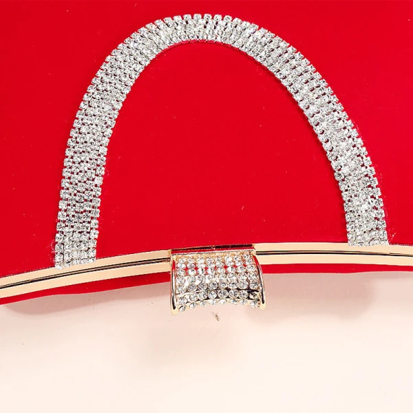 Chic / Beautiful Red Clutch Bags Beading Rhinestone Velour Cocktail Party Evening Party Accessories 2019