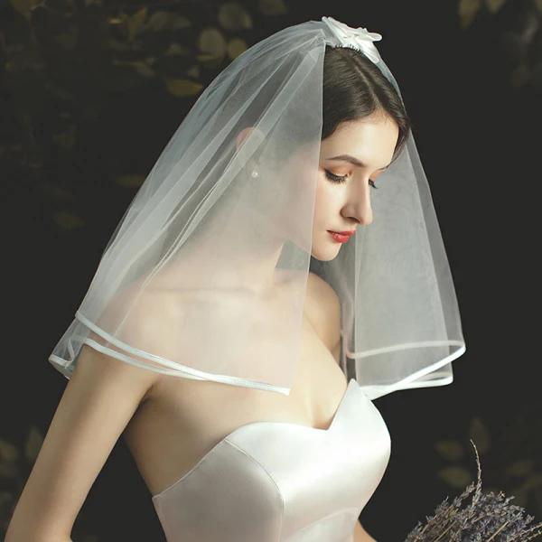 Modest / Simple Short Ivory Wedding Veils 2020 1 m Tulle Wedding