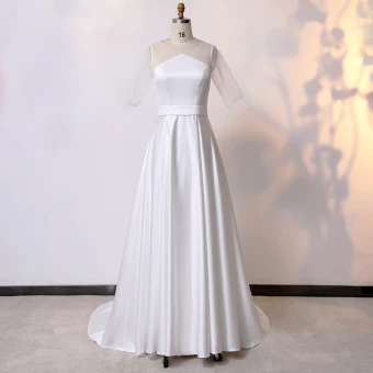 Modest Simple Classic Ivory Plus Size Wedding Dresses 2020 Solid Color A Line Princess U Neck 1 2 Sleeves Handmade Wedding