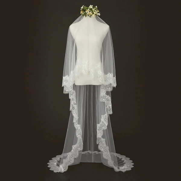 Unique Ivoire Tulle En Dentelle 2 m Chapel Train Appliques Voile De Mariée 2018