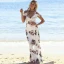 Bohemia Beach White Floor-Length / Long Maxi Dresses 2018 A-Line / Princess Chiffon V-Neck Backless Strappy Printing Summer Short Sleeve Womens Clothing
