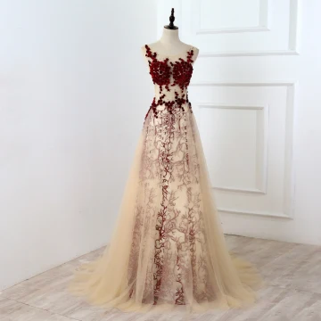 Chic Belle Bordeaux Robe De Soirée 2017 Princesse U Cou Dentelle Appliques Dos Nu Percé Faux Diamant Fait Main Soirée Robe De Bal