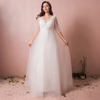 Chic Beautiful White Wedding Dresses 2017 A Line Princess Tulle V Neck Beading Appliques Backless Wedding