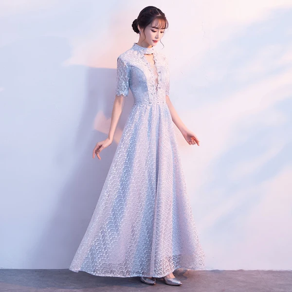Chic / Belle Argenté Robe De Soirée 2017 Tulle Bretelles croisées Dos Nu Perlage Faux Diamant Col Haut Robe De Ceremonie