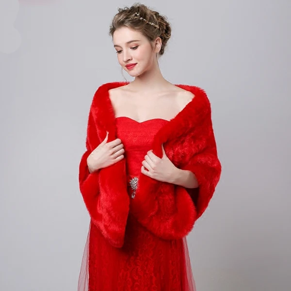 Rouge Fausse Fourrure Châles Mariage Soirée Promo 2017