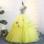 Flower Fairy Yellow Prom Dresses 2018 Ball Gown V-Neck Tulle Embroidered Appliques Backless Prom Formal Dresses