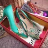 Luxury / Gorgeous 2017 7 cm Green Casual Evening Party PU Summer Crystal Rhinestone High Heels Stiletto Heels Pumps