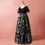 Chic / Beautiful Black Plus Size Evening Dresses  2018 A-Line / Princess V-Neck Tulle Satin Backless Printing Crossed Straps Summer Short Sleeve Evening Party Formal Dresses