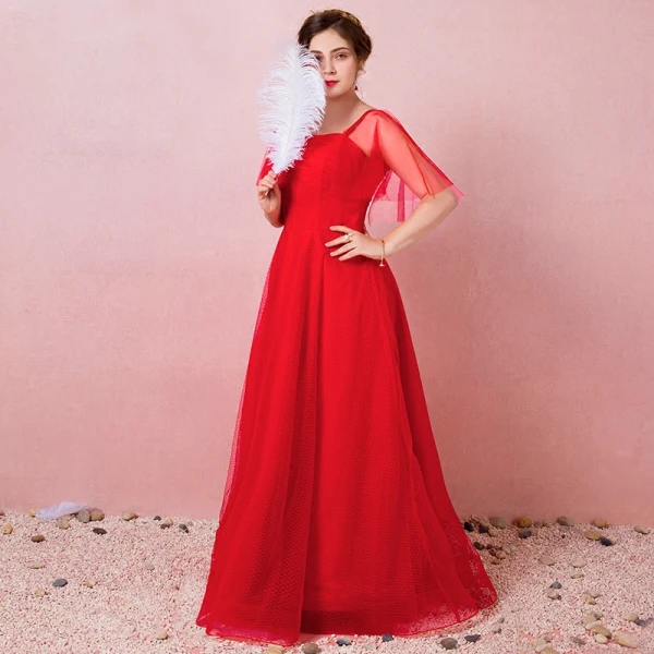 open lace back dress Charming Red A-Line Long Party Dresses Wedding Guest Dresses, DP5715 –  DSProm main image 1