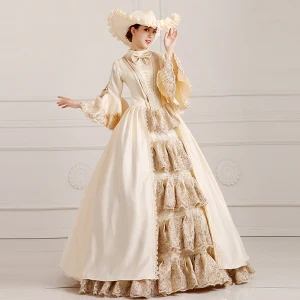 Vintage Originale Gonflée Robe Boule Champagne Robe De Bal 2018 Col Haut Manches Longues Charmeuse Lacer Perlage Paillettes Robe De Ceremonie