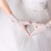Luksusowe Białe Ślub 2018 Koronki Tiulowe Frezowanie Rękawiczki Ślubne