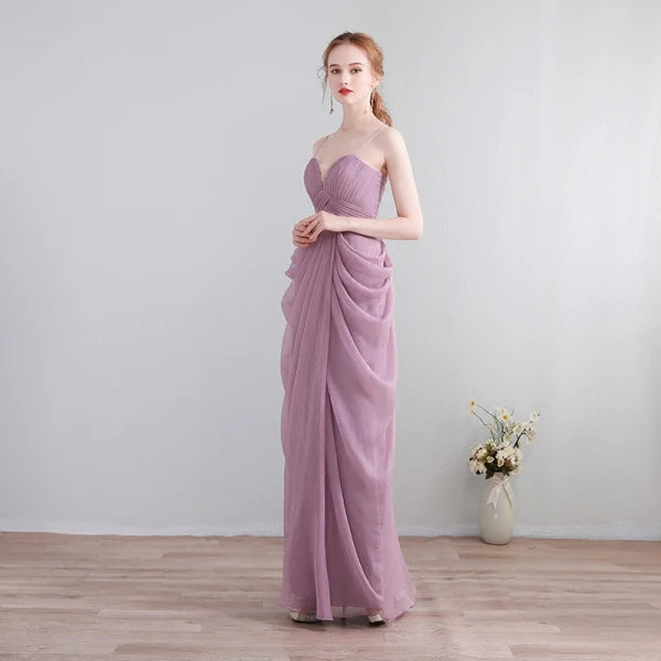 Simple Lilas Robe De Soirée 2018 Chiffon V-Cou Soirée Robe De Ceremonie
