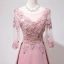 Luxury / Gorgeous Court Train Blushing Pink Evening Dresses  2018 Long Sleeve A-Line / Princess U-Neck Lace-up Appliques Backless Beading Evening Party Formal Dresses