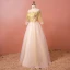 Classic Elegant Gold Plus Size Wedding Dresses 2018 A-Line / Princess Lace Tulle U-Neck Appliques Backless Wedding