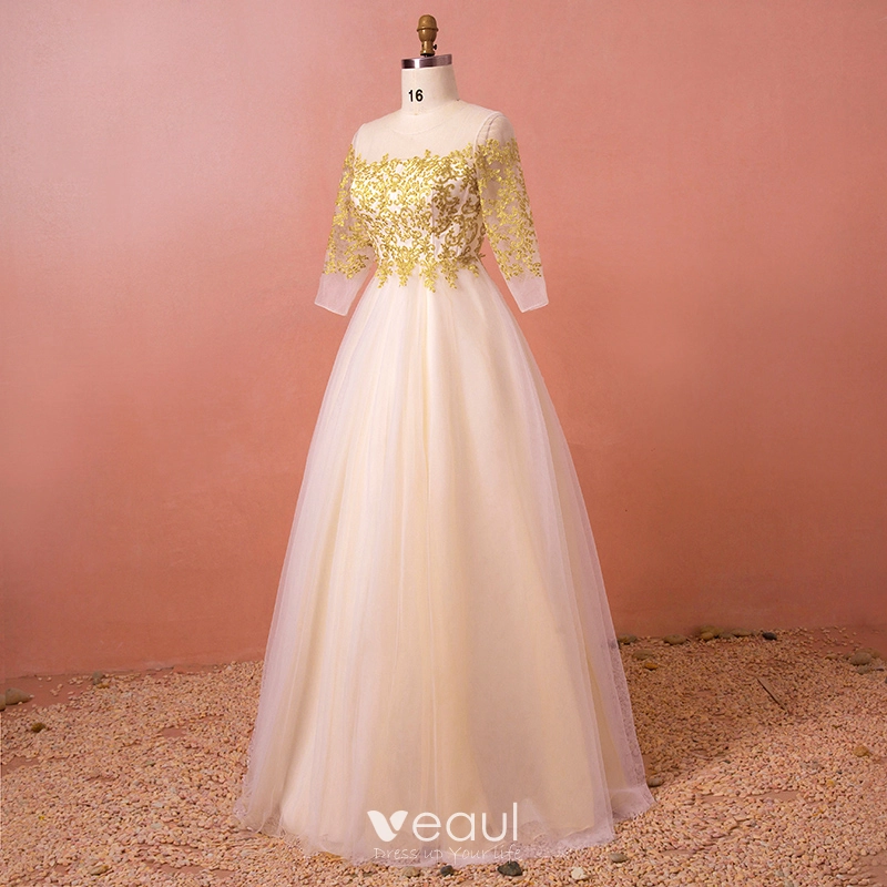Classic Elegant Gold Plus Size Wedding Dresses 2018 A Line Princess Lace Tulle U Neck Appliques Backless Wedding Classic Elegant Gold Plus Size Wedding Dresses 2018 A Line Princess Lace Tulle U Neck Appliques Backless Wedding