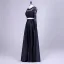 2 Piece Black Prom Dresses 2017 Scoop Neck A-Line / Princess Long Sleeve Appliques Lace Satin Formal Dresses