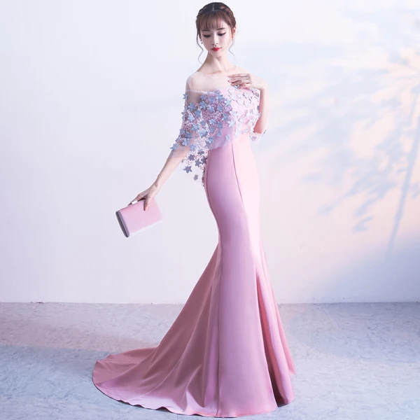 Chic / Beautiful Blushing Pink Evening Dresses 2017 Trumpet / Mermaid U-Neck Charmeuse Appliques Backless Evening Party Formal Dresses