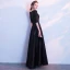 Modest / Simple Black Floor-Length / Long Evening Dresses  2018 A-Line / Princess Charmeuse U-Neck Beading Sequins Evening Party Formal Dresses