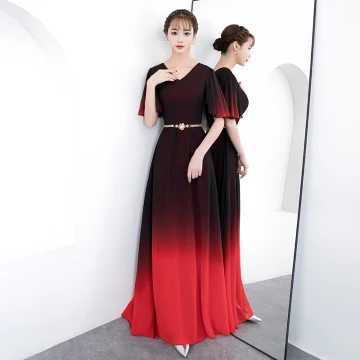 Chic Belle Dégradé De Couleur Longue Robe De Soirée 2018 Princesse V Cou Tulle Dos Nu Soirée Robe De Ceremonie