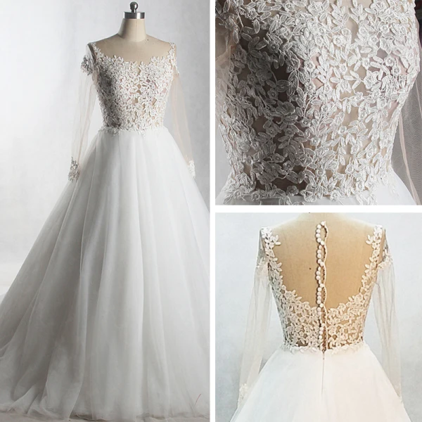 Amazing / Unique Ivory Cathedral Train Wedding 2018 A-Line / Princess Long Sleeve U-Neck Tulle See-through Appliques Backless Pierced Wedding Dresses