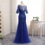 Chic / Belle Bleu Roi Trompette / Sirène Train De Balayage Robe De Mère De Mariée 2019 Dentelle Tulle U-Cou Appliques Dos Nu Perlage Brodé Paillettes Église Robe Pour Mariage