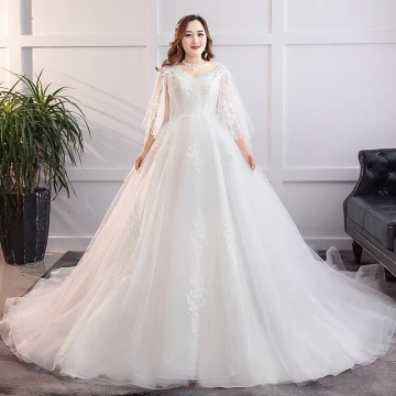Simple Blanche Grande Taille Robe De Mariée 2019 Princesse Tulle En Dentelle U Cou Appliques Dos Nu Chapel Train Mariage
