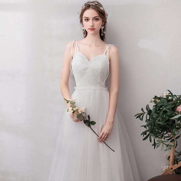 Modest / Simple White Evening Dresses 2019 A-Line / Princess Tulle Lace V-Neck Backless Embroidered Office Outdoor / Garden Summer Formal Dresses