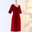Modern / Fashion Burgundy Plus Size Evening Dresses  2020 Knee-Length A-Line / Princess V-Neck Short Buttons Ruffle Handmade  Solid Color Summer Evening Party Formal Dresses