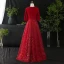 Stunning Bling Bling Burgundy Plus Size Evening Dresses  2020 A-Line / Princess V-Neck Tulle 3/4 Sleeve Beading Sequins Sweep Train Evening Party Formal Dresses