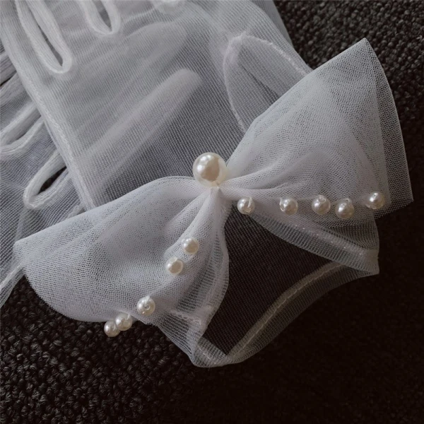 Klassisk Eleganta Vita Brudhandskar 2020 Tyll Handgjort Beading Pärla Bröllop Tillbehör