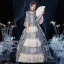 Vintage / Retro Medieval Sky Blue Ball Gown Prom Dresses 2021 1/2 Sleeves Square Neckline Floor-Length / Long Crossed Straps Handmade  Beading Pearl Tassel Printing Cosplay Prom Formal Dresses
