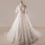 Luxury / Gorgeous Ivory 2018 Ball Gown Wedding V-Neck Lace Tulle 1/2 Sleeves Crossed Straps Appliques Backless Beading Sequins Summer Wedding Dresses