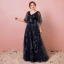 Bling Bling Bleu Marine Robe De Soirée 2018 Tulle Dos Nu Impression Printemps Soirée Robe De Ceremonie