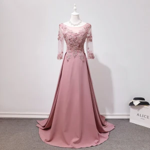 Luxe Tribunal Train Rougissant Rose Robe De Soirée 2018 Manches Longues Princesse U Cou Lacer Appliques Dos Nu Perlage Soirée Robe De Ceremonie