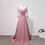 Luxury / Gorgeous Court Train Blushing Pink Evening Dresses  2018 Long Sleeve A-Line / Princess U-Neck Lace-up Appliques Backless Beading Evening Party Formal Dresses