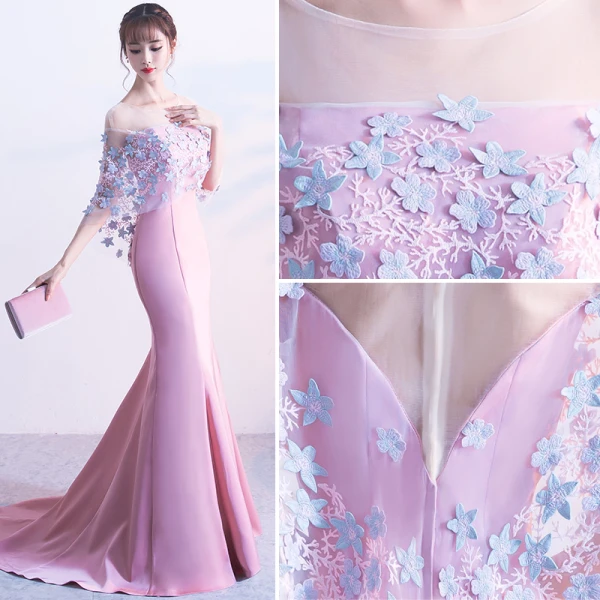 Chic / Beautiful Blushing Pink Evening Dresses 2017 Trumpet / Mermaid U-Neck Charmeuse Appliques Backless Evening Party Formal Dresses