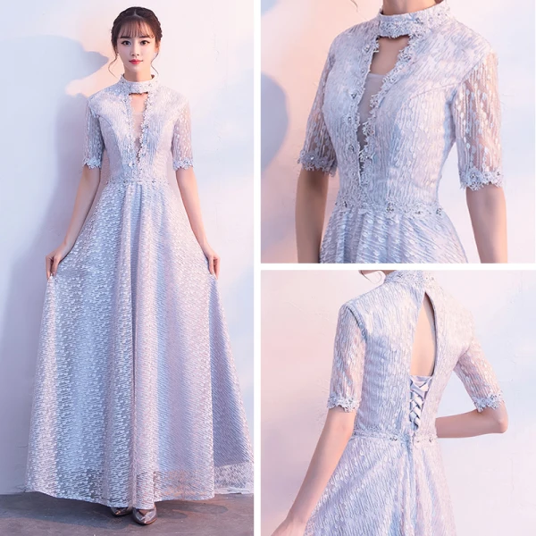 Chic / Belle Argenté Robe De Soirée 2017 Tulle Bretelles croisées Dos Nu Perlage Faux Diamant Col Haut Robe De Ceremonie