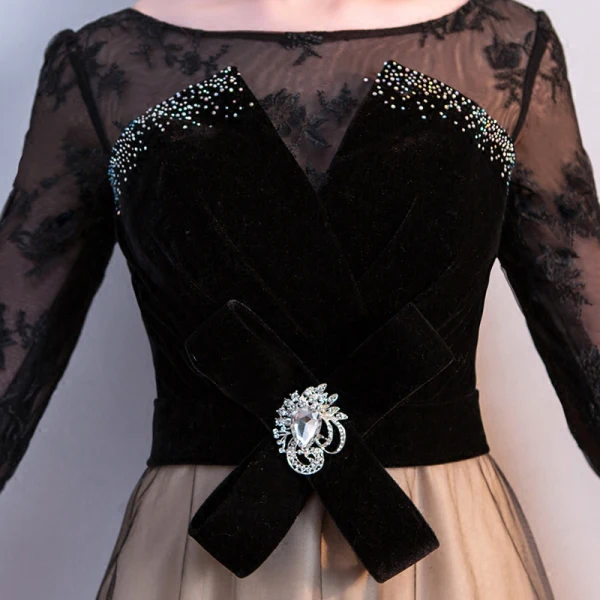 Chic / Beautiful Black Evening Dresses 2017 A-Line / Princess U-Neck Tulle Embroidered Appliques Beading Evening Party Formal Dresses