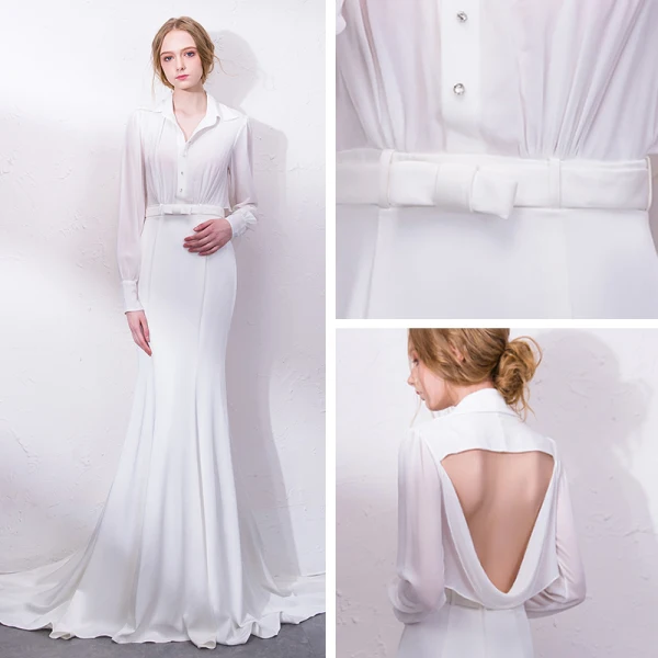 Modern / Fashion White Evening Dresses 2018 Trumpet / Mermaid Floor-Length / Long Tulle V-Neck Backless Beading Crystal Evening Party Formal Dresses