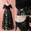 Chic / Beautiful Black Plus Size Evening Dresses  2018 A-Line / Princess V-Neck Tulle Satin Backless Printing Crossed Straps Summer Short Sleeve Evening Party Formal Dresses