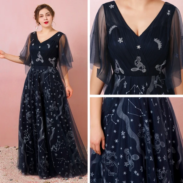 Bling Bling Bleu Marine Robe De Soirée 2018 Tulle Dos Nu Impression Printemps Soirée Robe De Ceremonie