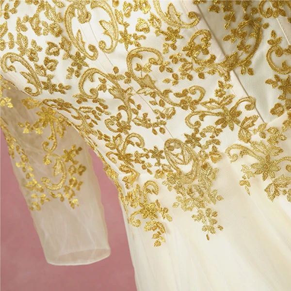 Classic Elegant Gold Plus Size Wedding Dresses 2018 A-Line / Princess Lace Tulle U-Neck Appliques Backless Wedding